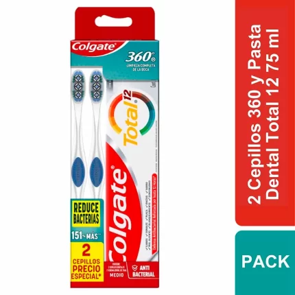 Cepillo Dental COLGATE 360° x2un y Pasta Dental Colgate Total 12