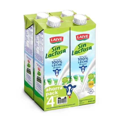 Leche sin Lactosa LAIVE UHT Caja 946ml Paquete 4un - PRECIO APLICA AL CANAL VIRTUAL - NO APLICA CANAL FISICO