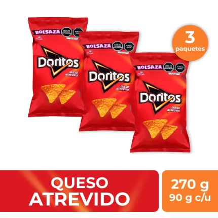 Pack Tortillas de Maíz DORITOS Queso Atrevido Bolsa 90g x 3un  - PRECIO APLICA AL CANAL VIRTUAL - NO APLICA CANAL FISICO