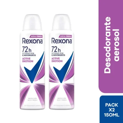 Desodorante para mujers REXONA Mujer Active Emotion Frasco 150ml Paquete 2un